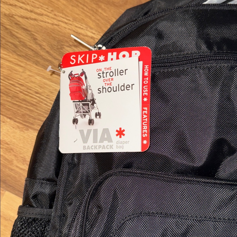 Skip Hop Jet Black  via  diaper Backpack NWT - Picture 6 of 13